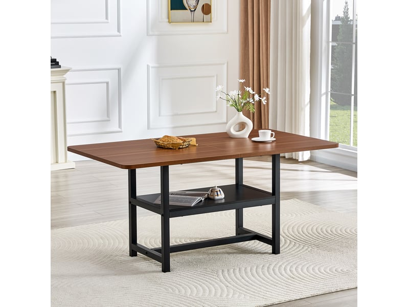 Table à manger rectangulaire, 160x90x76 cm, pour 4, salle à manger, plateau mdf, piètement métal, coloris noir et noyer - Conforama B