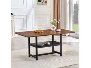 Table à manger rectangulaire, 160x90x76 cm, pour 4, salle à manger, plateau mdf, piètement métal, coloris noir et noyer