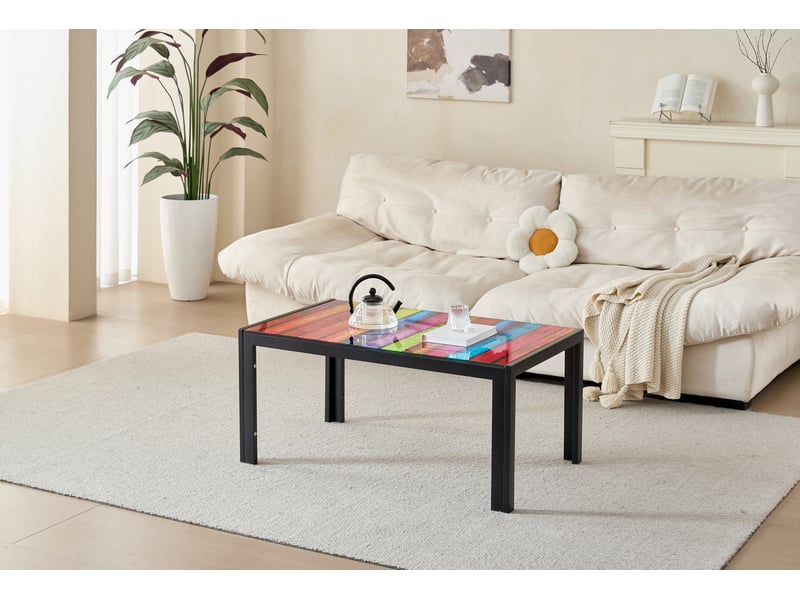  Table basse rectangulaire en verre trempé et métal, noir, 100 x 60 x 45 cm  - Conforama D