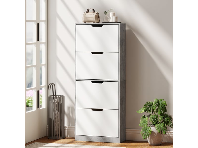 Meuble à chaussures étroit gris béton, 4 portes, 16 paires, 62,5 x 26 x 156 cm - Conforama D