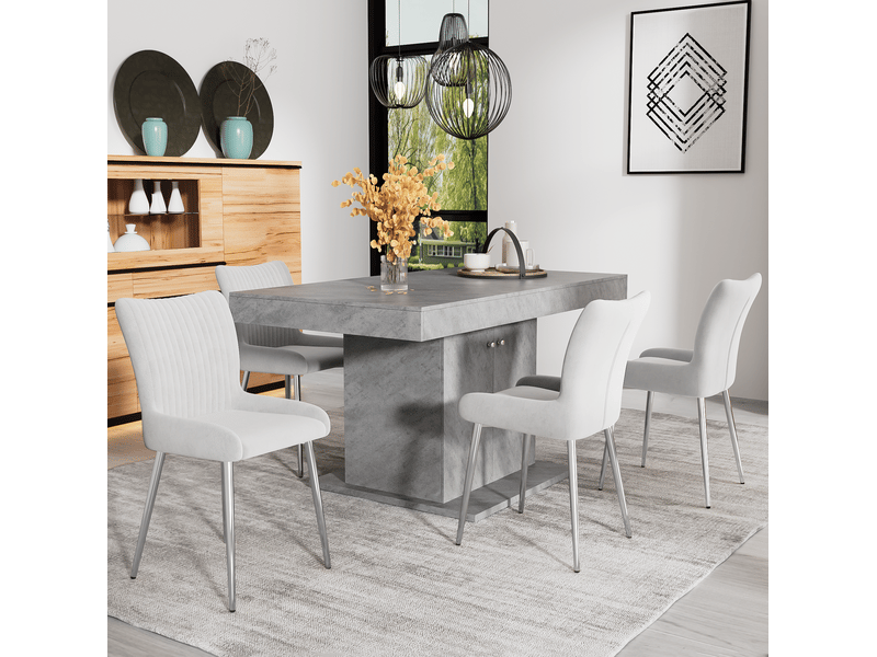  Chaise de salle à manger, lot de 2, en velours gris avec 4 pieds en métal argenté  - Conforama D