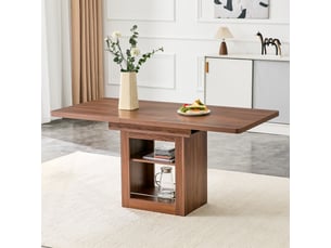 Table à manger extensible led avec rangements, table salle à manger 4-8 personnes, mdf, noyer