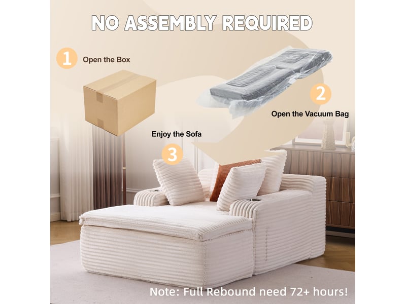  Sleeping sofa boneless floor sofa modern cloud sofa with chaise lounge, comfortable couch for living room with 3 cushions &amp; 1 blanket, no assembly required, beige  - Conforama D