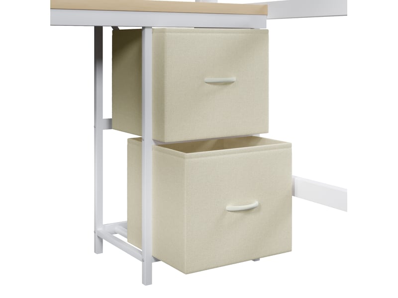  Lit mezzanine 140x200 cm, bureau intégré, usb, avec éclairage led, bibliothèque, espaces de rangement, structure métal+mdf, blanc, sans matelas  - Conforama D