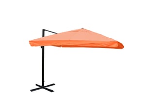 Parasol déporté 3 x 3 m rotatif à 360° avec lambrequin base en croix et inclinaison réglable sans pied polyester terracotta et aluminium 04_0007921