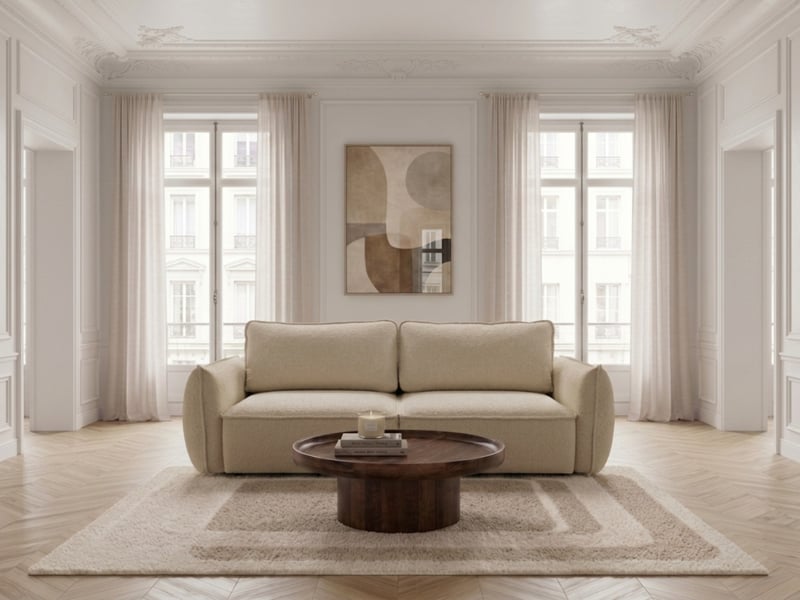  Bobochic canapé droit convertible 3 places esmee tissu chenille beige ESMEE - Conforama B