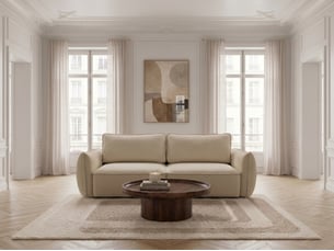 Canapé droit convertible <strong>BOBOCHIC</strong> <strong>ESMEE</strong> 3 places Tissu beige avec coffre de rangement