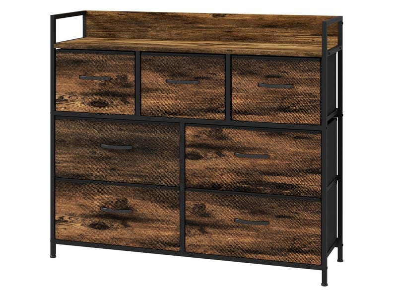  Commode de rangement 7 tiroirs en tissu 98 x 29 x 85 cm – marron – style industriel  - Conforama A