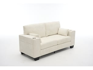 Canapé deux places 182 x 76 x 96 cm beige en tissu chenille, porte-gobelets et poches latérales