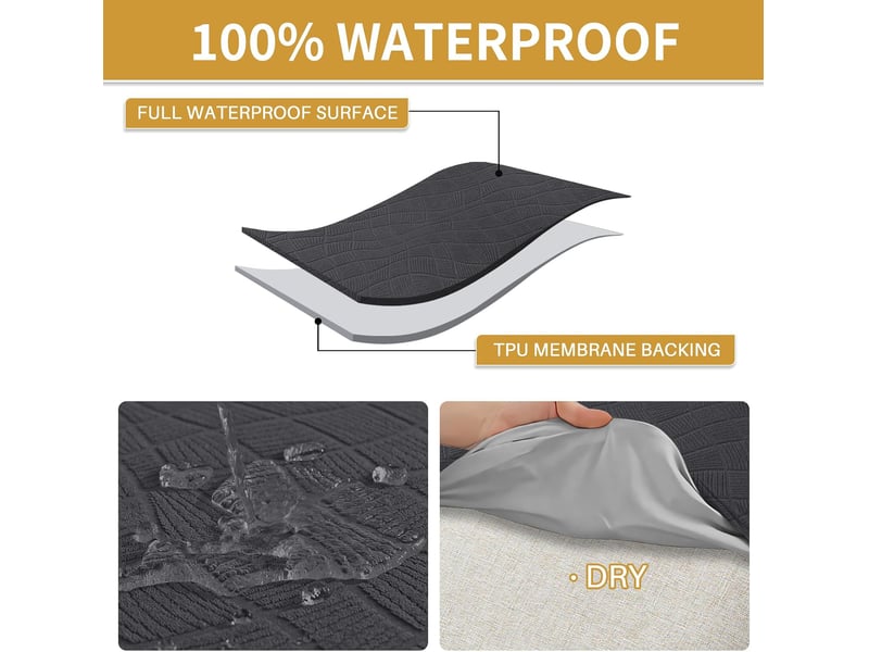  Housse de chaise de salle à manger imperméable – douce, extensible et ajustée – texture ondulée – résistante aux taches et antidérapante – noir  - Conforama E