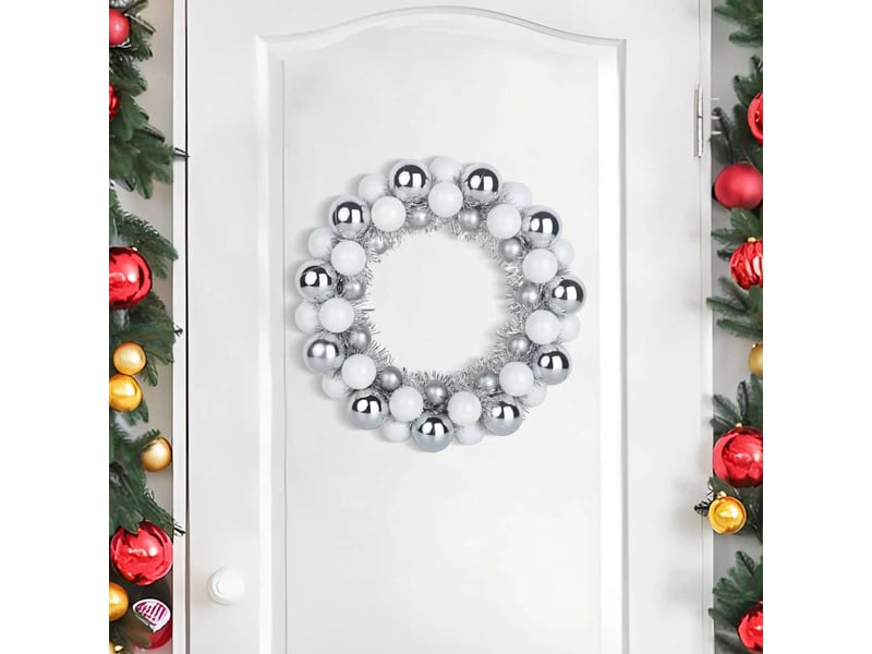  Couronnes de boules de noël 2 pcs blanc et argent 33 x 33 x 7 cm  - Conforama C
