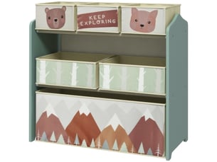 Armoire enfant verte avec 6 boîtes en tissu, motif mignon, rangement, 63x30x66 cm