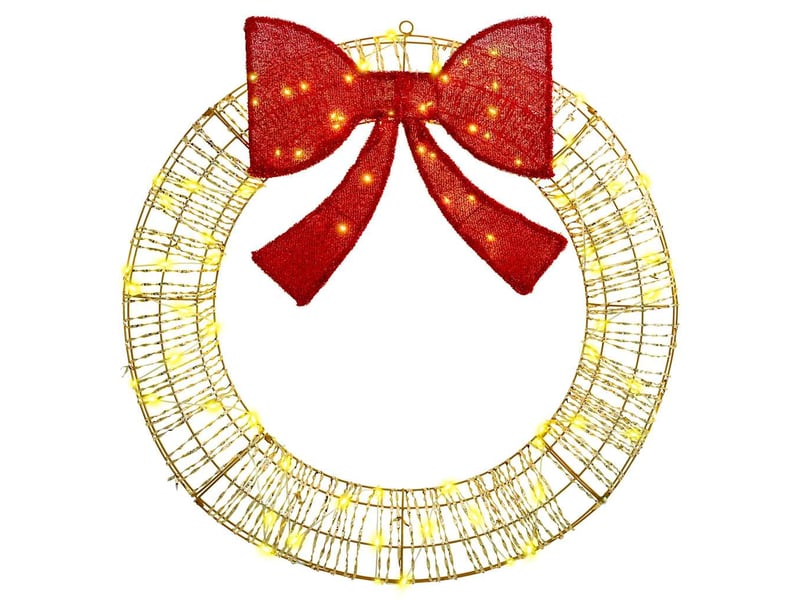  Couronne de noël, décoration de noël blanc chaud 90 x 90 x 9 cm pet 80 led cf61769  - Conforama D