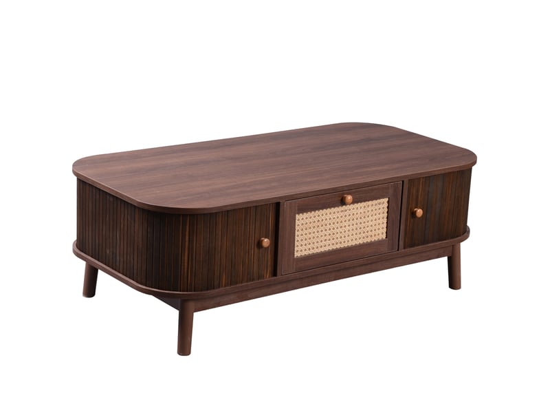  Table basse 110 x 55 cm en mdf avec finitions rotin  - Conforama W