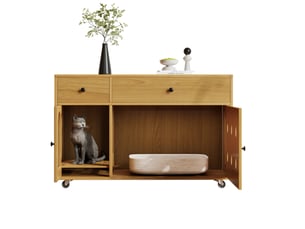 Meuble cache-litière avec rangement, maison de toilette discrète, naturel, 100 x 45 x 66 cm, mdf