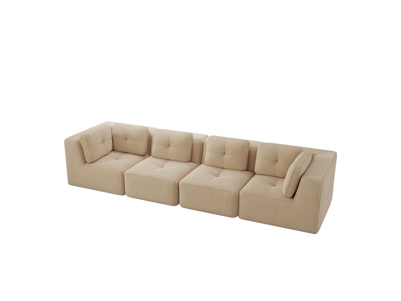  Canapé d'angle modulaire 4 places avec assise profonde, larges accoudoirs et base antidérapante en velours côtelé beige  - Conforama A