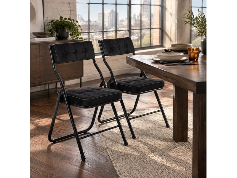  Chaises pliantes rembourrées 2 pièces, acier et velours noir  - Conforama C