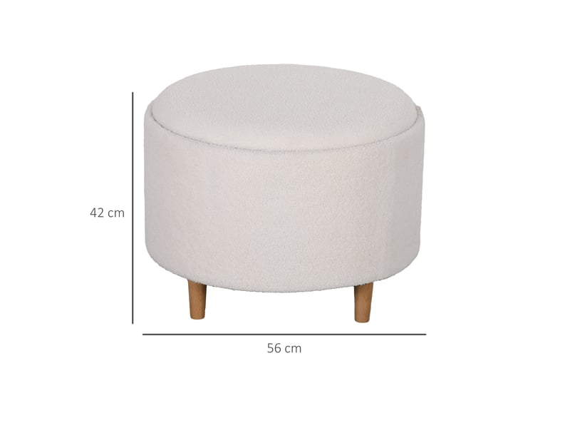  Pouf de rangement tcqpz rond ø56 x 42 cm avec couvercle rabattable pieds en bois blanc  - Conforama C