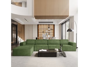 Canapé d'angle 4 places modulaire en velours côtelé avec 1 pouf,canapé compressé,sans assemblage,404x202x82cm,vert