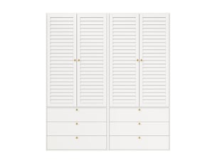 Armoire chambre 180x50x200cm, garde-robe 4 portes à persiennes, pour chambre et dressing, en panneaux de particules style moderne, blanc