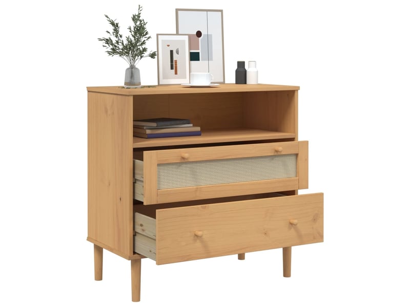  Buffet - bahut - meuble de rangement senja aspect rotin marron 80x40x80 cm bois massif de pin  - Conforama D