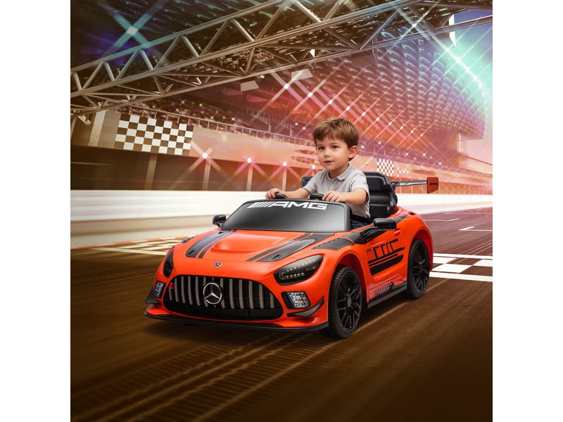 Voiture électrique mercedes-amg 12v pour enfants de 3 à 8 ans avec télécommande, phares led et roues de transport, orange. - Conforama C