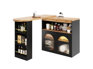 Ilot cuisine, buffet de cuisine avec rangements intégrés, plateau extensible, pivotant à 360°, dimensions 138 à 193 x 39 x 105 cm, mdf, noir
