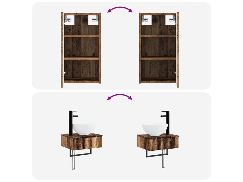  Ensemble de mobilier de salle de bain 3 pc bois ancien cf64281  - Conforama E