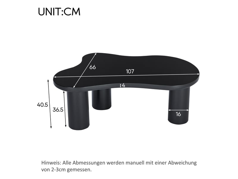  Table basse nuage irrégulière noire 107 x 66 x 40,5 cm, plateau mdf, pieds pvc  - Conforama C