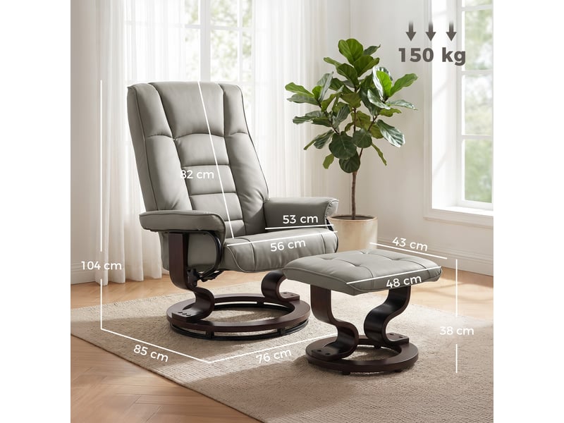 Fauteuil relax inclinable pivotant réglable avec repose-pied bois synthétique gris - Conforama C