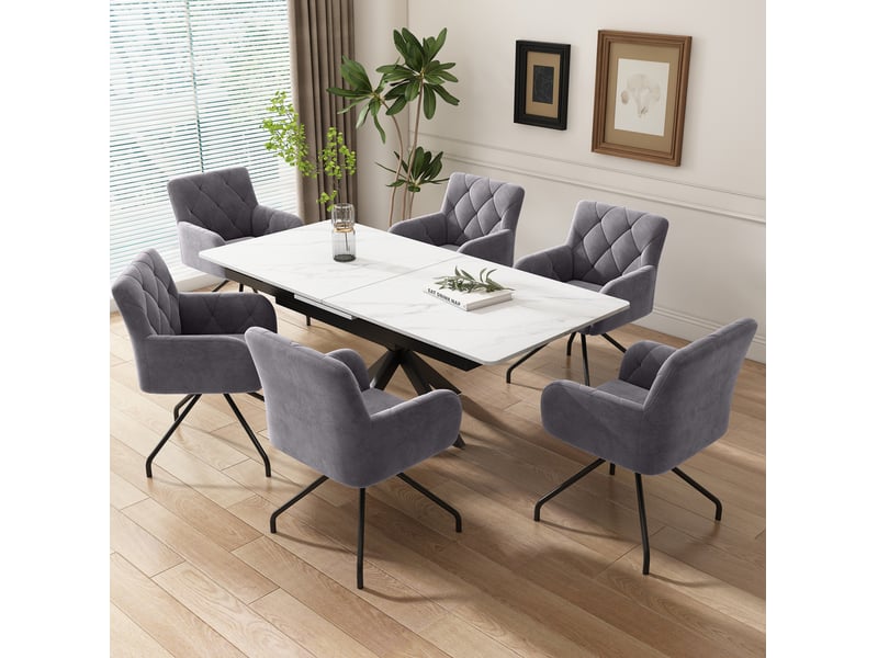  Lot de 2 chaises 55x49x85 cm, chaises de salle à manger, velours gris foncé, dossier enveloppant ergonomique, assise standard  - Conforama E