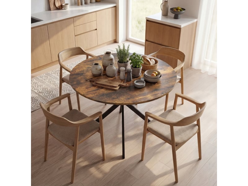  Table de salle à manger pour 4 personnes avec pieds en x, style industriel, pour cuisine, bois, marron rustique  - Conforama B