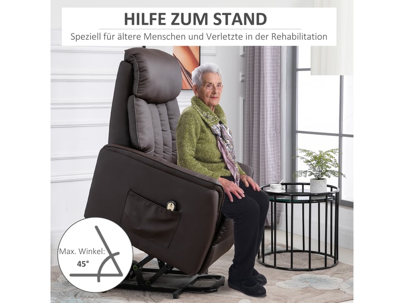  Fauteuil releveur électrique marron, fauteuil relax inclinable avec repose-pieds, aide au lever pour salon et coin lecture  - Conforama B
