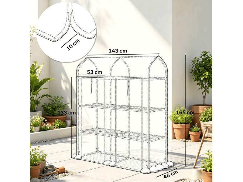  Serre de balcon 3 niveaux en acier avec housse pvc transparente, 143 x 46 x 165 cm pour vos plantations  - Conforama C