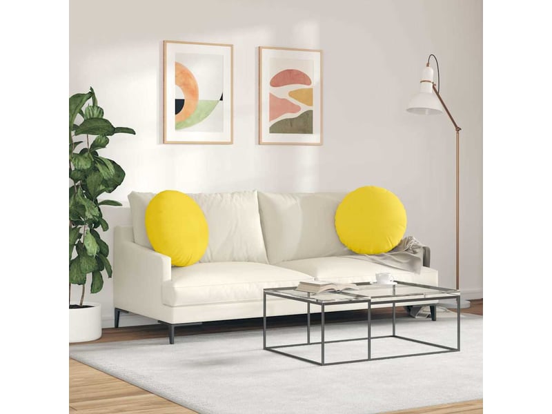  Lot de 2 coussins de siège, coussins décoratifs tissu jaune clair ø50 x 19 cm cf59840  - Conforama D