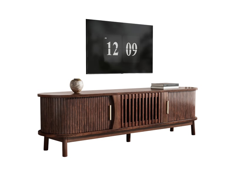  Meuble tv 165 cm marron avec portes coulissantes et abattante, pour tv jusqu'à 65 pouces, mdf  - Conforama A