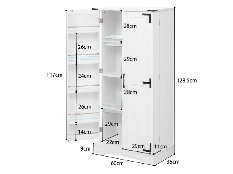 Armoire de salle à manger 128,5 cm - style ferme, led, 2 portes, étagères réglables, blanc relief - Conforama C