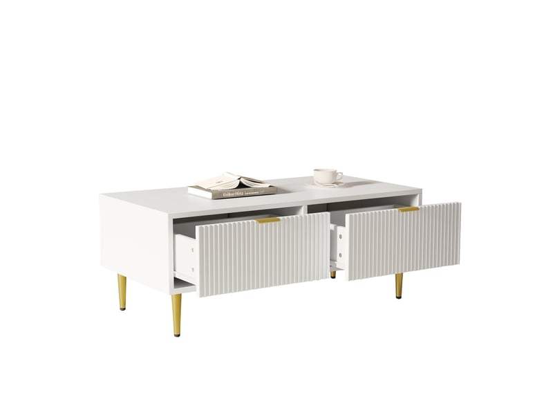  Table basse blanche et dorée avec 2 tiroirs design rayures 100x50x40 cm mdf  - Conforama A