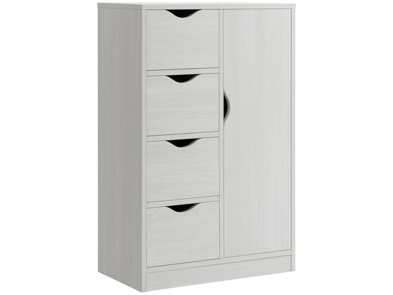  Meuble de salle de bain à 4 tiroirs, étagère à 2 niveaux et poignées encastrées, bois, 54 x 29 x 83 cm, blanc  - Conforama B