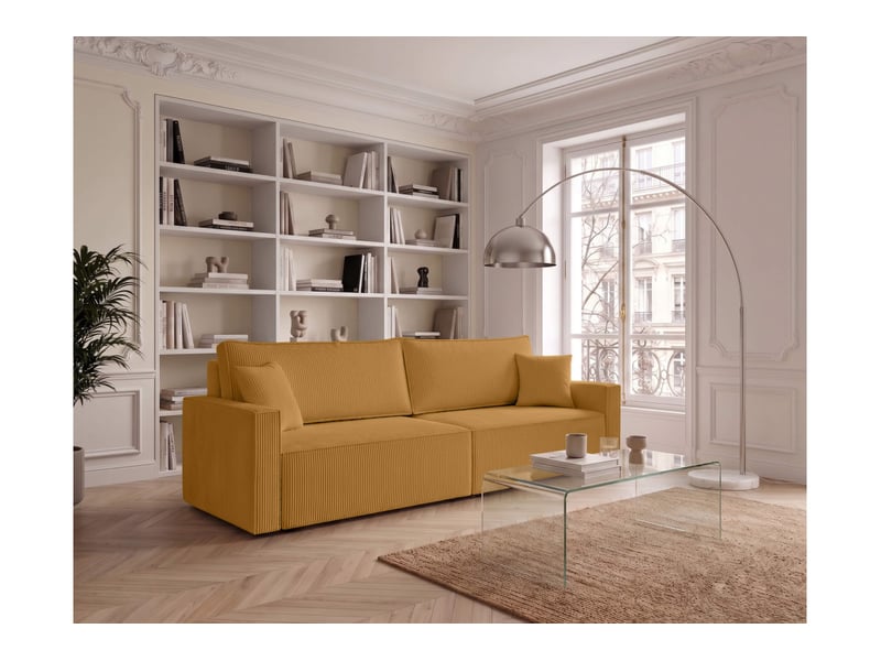  Farah - canapé droit 3 places convertible accoudoirs slim en velours cotelé  - Conforama B