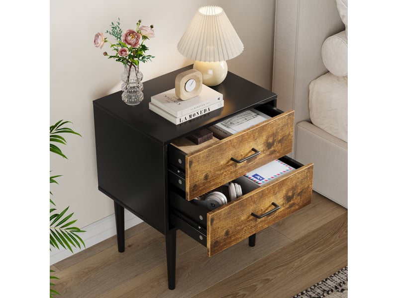  Table de chevet rétro 51 x 38 x 66 cm avec deux tiroirs, style industriel, marron antique  - Conforama B