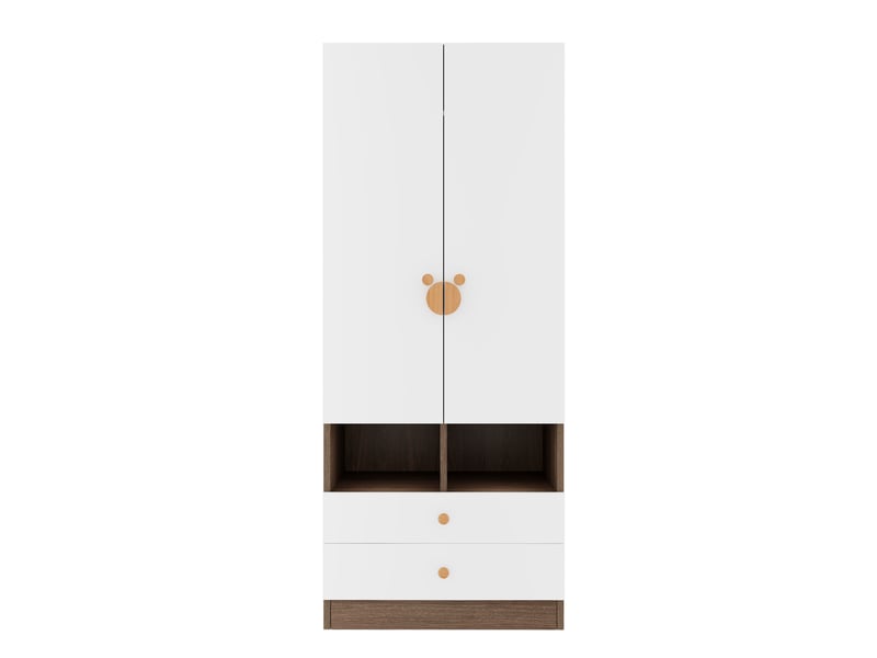  Armoire avec 2 portes, 2 tiroirs et 2 niches ouvertes, poignées décoratives, pour chambre, bois naturel, 70 × 50 × 170 cm  - Conforama E