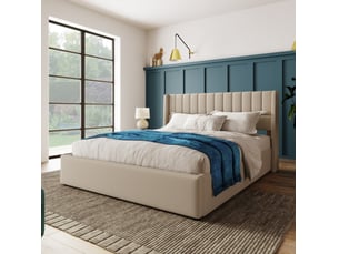 Lit avec rangement 160x200 cm <strong>CRAVDOM</strong> <strong></strong> coloris beige