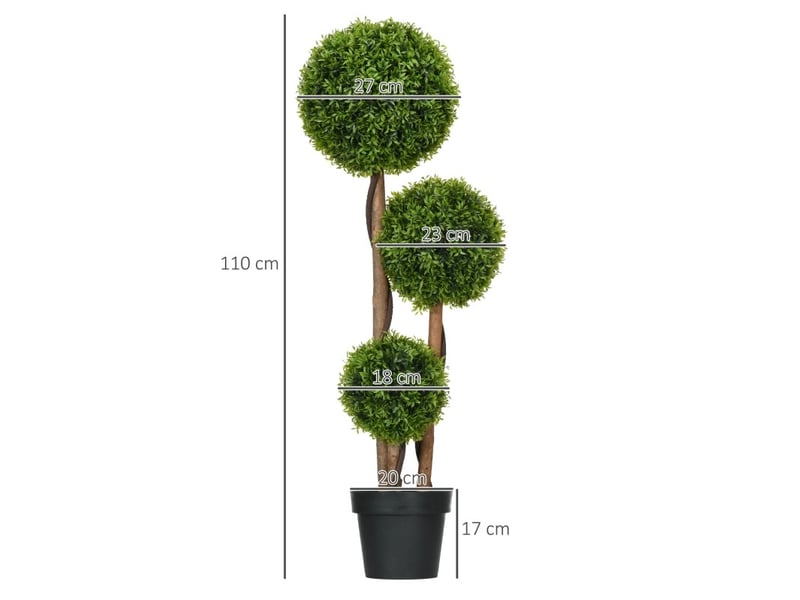  Plante artificielle buis 110 cm à 3 boules en polyéthylène vert avec protection uv, pour intérieur et extérieur  - Conforama C