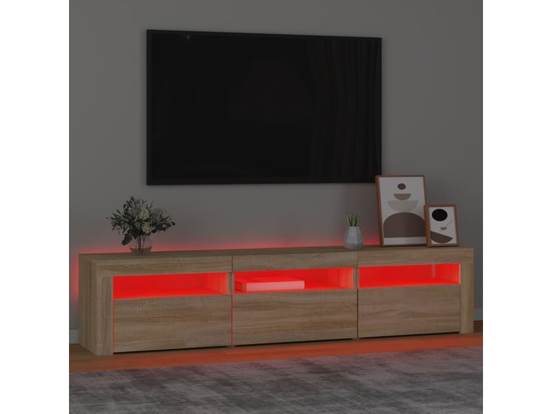 Meuble tv - banc tv - meuble de rangement avec lumières led chêne sonoma 180x35x40 cm - Conforama E