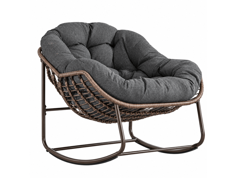  Fauteuil à bascule œuf en rotin gris foncé grand format avec coussin épais  - Conforama A