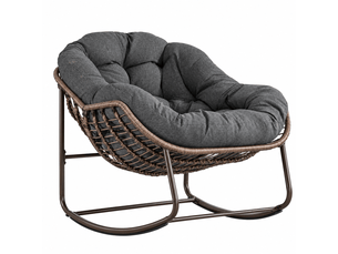 Fauteuil à bascule œuf en rotin gris foncé grand format avec coussin épais