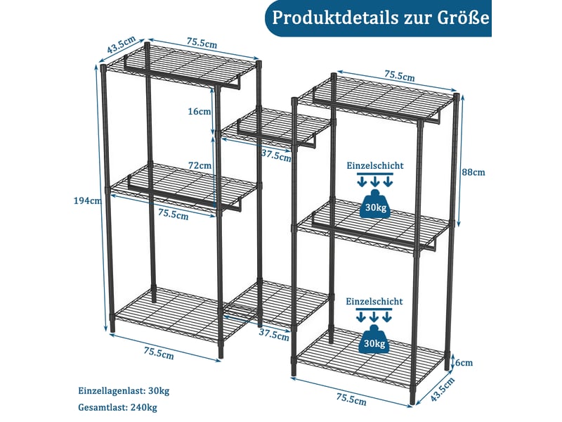  Portemanteau en métal noir avec 8 étagères et 5 perchoirs  - Conforama C