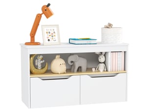 Étagère à jouets pour enfants avec 2 tiroirs et un compartiment pour salon, chambre ou salle de jeux, 80 x 30 x 45 cm, blanche