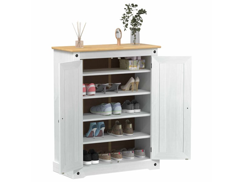  Meuble à chaussure, cabinet à chaussures blanc 86x38,5x108 cm pin massif  - Conforama C